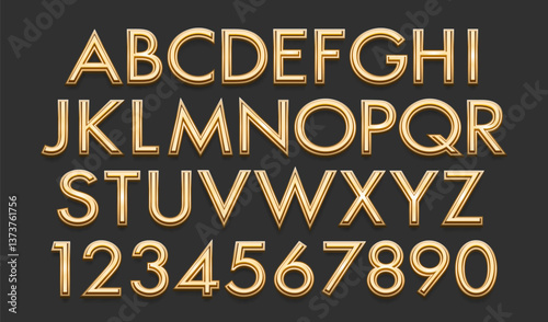 Gold font set collection, letters and numbers symbol. Vector