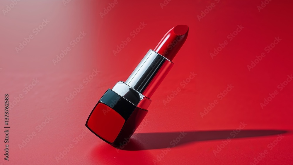 Fototapeta premium A red lipstick is placed on a red background.