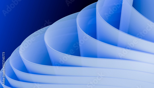 Abstract 3D render with blue curved geometric shapes and smooth texture