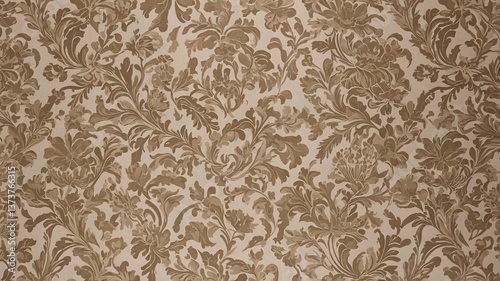 Intricate floral wallpaper design in warm beige tones, evoking elegance and charm.