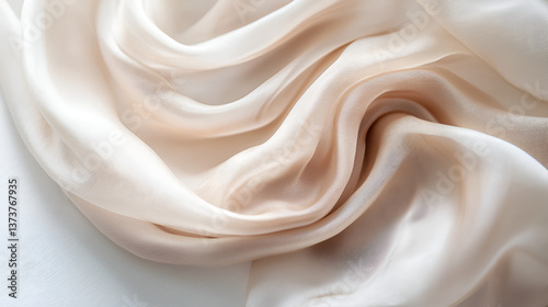Elegant folds of delicate, shimmering fabric create a serene and graceful textile composition.