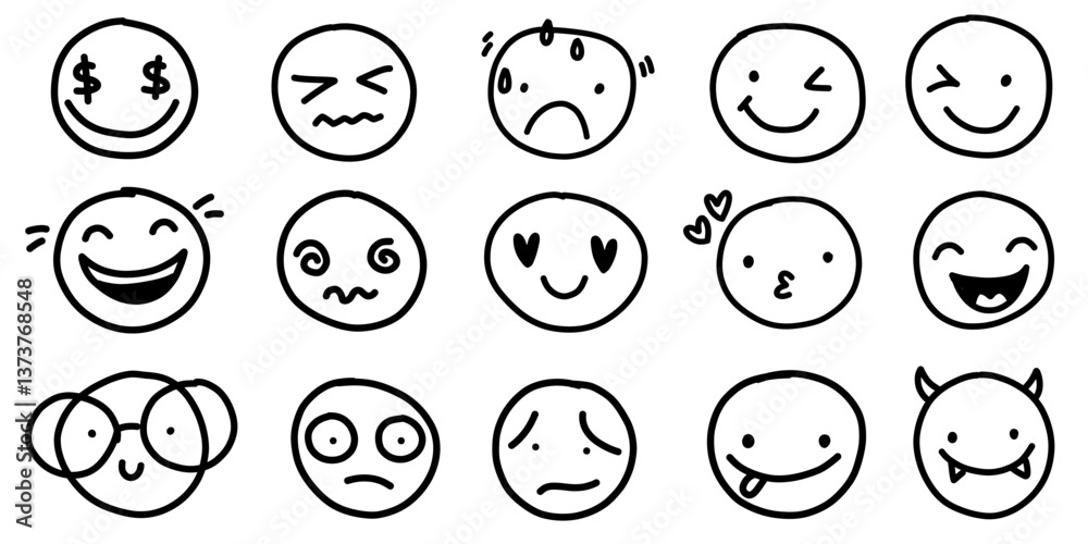 Cartoon people face emotions set in doodle scribble pencil marker style hand drawn set Cartoon people face emotions set in doodle scribble pencil marker style hand drawn set
