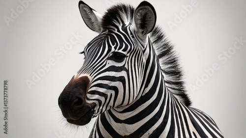 A close-up of a majestic zebra showcasing its distinct black and white stripes against a soft, muted background.