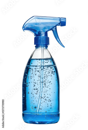 Obraz na płótnie Classic blue spray bottle with transparent trigger and bubbles w salonie