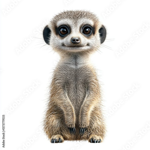 Adorable Meerkat Illustration Sitting Against White Background, Generative AI.