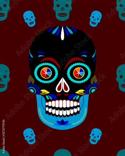 Sugar Skull Poster | Día de loss Muertos Artwork | Mexican Folk Art | Gothic Wall Decoration