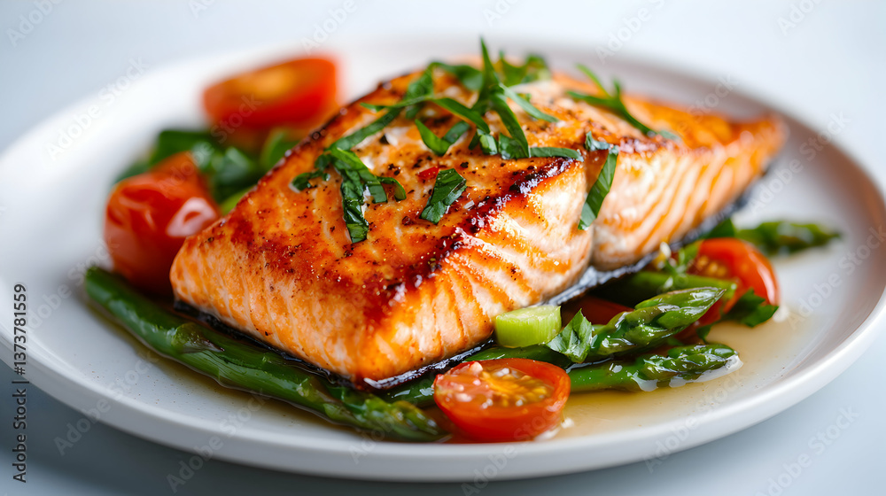 Pan-Seared Salmon with Asparagus and Cherry Tomatoes Pan-Seared Salmon with Asparagus and Cherry Tomatoes