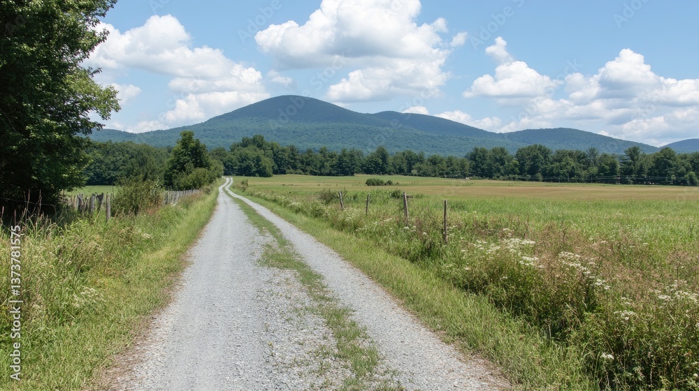 A long gravel road stretching across a remote countryside with rolling hills. A long gravel road stretching across a remote countryside with rolling hills.