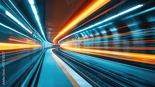 A long railway tunnel illuminated with modern energy-efficient lighting.
