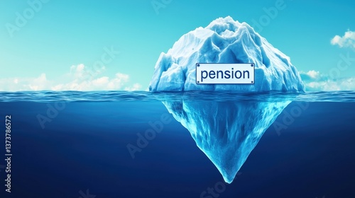 pension security risk concept. Illustration of an iceberg with the word 