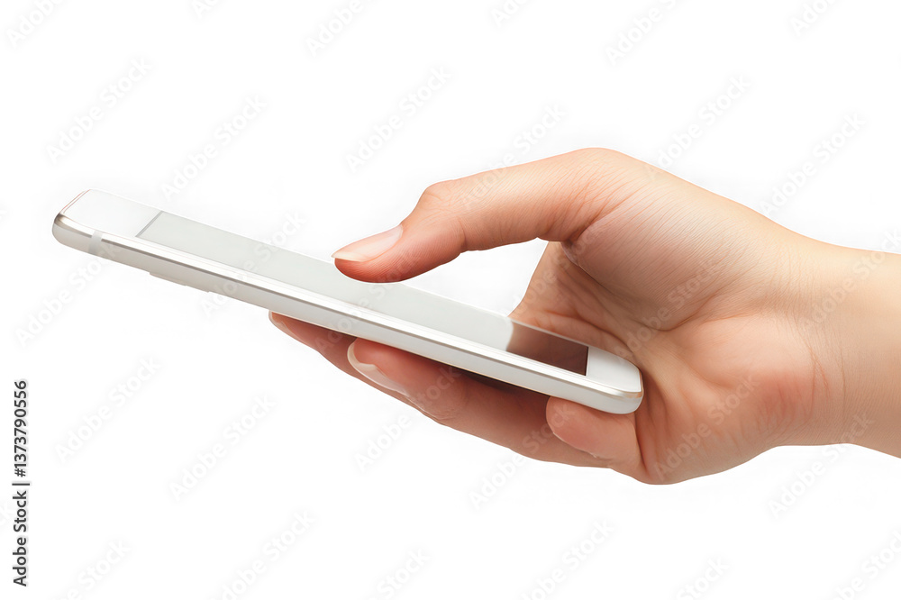 Hand Holding Smartphone with Touchscreen Display on Transparent Background Hand Holding Smartphone with Touchscreen Display on Transparent Background