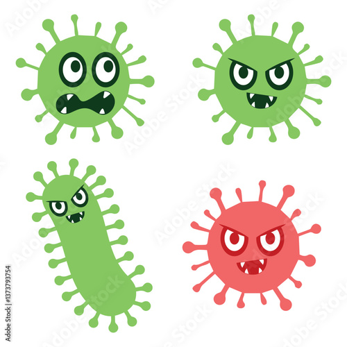 Cartoon Germs and Bacteria Vector Illustration A fun and colorful cartoon vector illustration of various germs