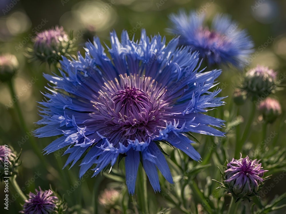 Obraz premium The Captivating Cornflower: A Bold, Blue Blossom with a Rich History in Floral Art, Symbolizing Simplicity, Resilience, and Beauty That Thrives in Meadows and Gardens