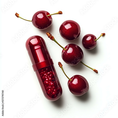 Cherry capsules for health and wellness benefits.