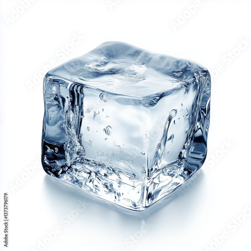 A cube of ice on white background