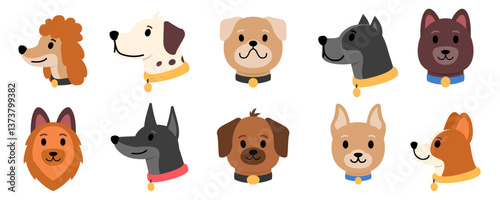 Cartoon dog faces set. Dog avatars. Various doggy heads. Vector