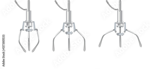 Gripper arm. Slot machine elevator machine for getting toys and prizes. Mechanical gripper tentacles. Vector