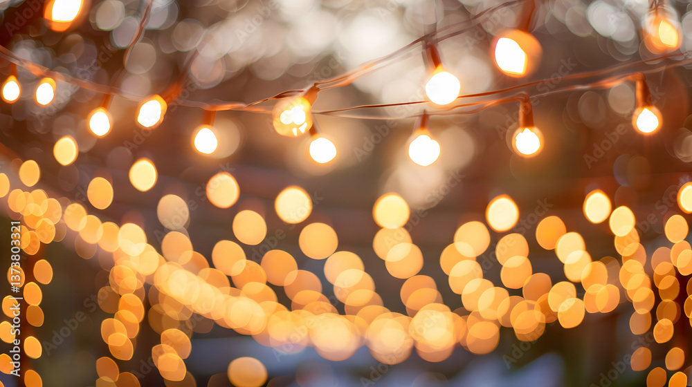 Hanging String Lights for Outdoor Party in Backyard with Bokeh Effect
Hanging String Lights for Outdoor Party in Backyard with Bokeh Effect