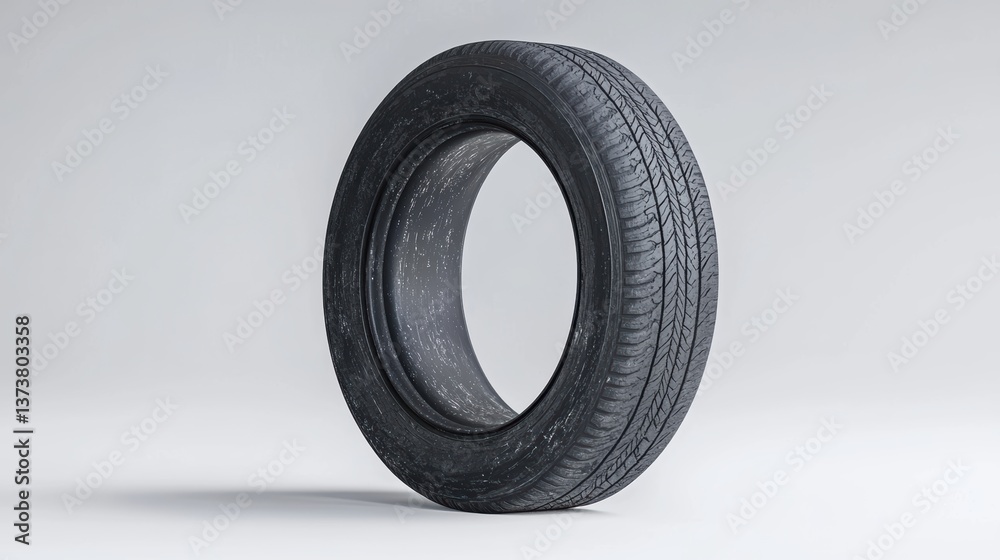 A single black tire is showcased against a plain background, emphasizing its textured surface and circular shape. A single black tire is showcased against a plain background, emphasizing its textured surface and circular shape.