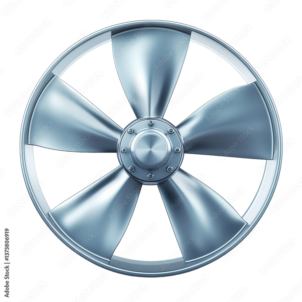 Fototapeta premium A metallic ship propeller with curved blades, isolated on a white background. transparent PNG