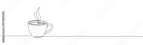 Coffee cup continuous one line drawing. Cup of Tea in simple linear style. Vector illustration.