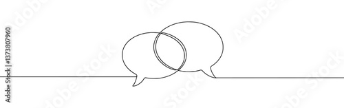 Speech bubbles continuous one line drawing. Dialogue, chat sign in simple linear style. Vector illustration.
