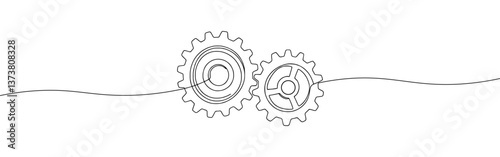 Gears continuous one line drawing. Cogwheel, setting, progress or construction concept. Vector illustration.