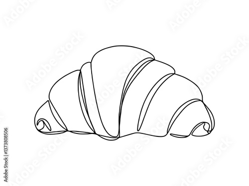 Croissant continuous one line drawing. Bakery sign in simple linear style. Vector illustration.