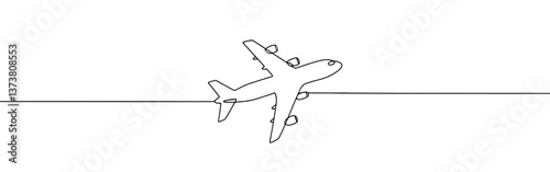Airplane continuous one line drawing. Plane sign in simple linear style. Vector illustration.