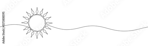 Sun continuous one line drawing. Summer concept. Vector illustration.
