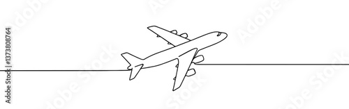 Airplane continuous one line drawing. Plane sign in simple linear style. Vector illustration.
