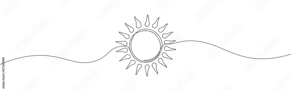 Sun continuous one line drawing. Summer concept. Vector illustration. Sun continuous one line drawing. Summer concept. Vector illustration.