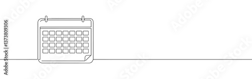 Calendar continuous one line drawing. Planner sign in simple linear style. Vector illustration.