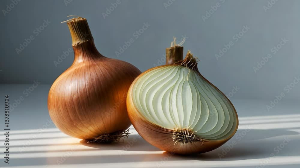 Fresh onion bulbs separated on a white background