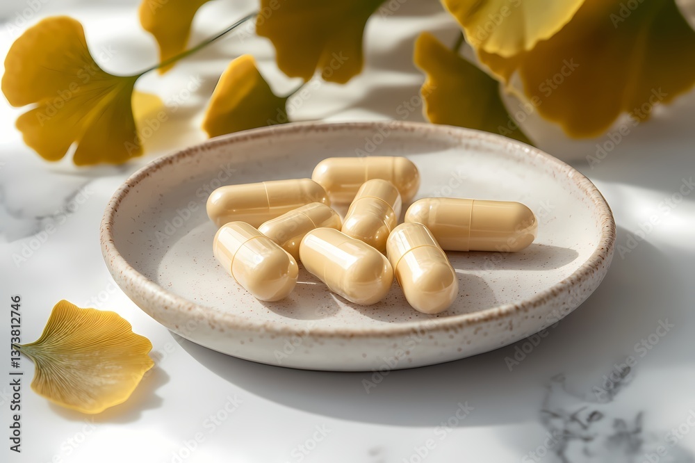 gingko extract capsule supplement for health along with Ginkgo Biloba leaves gingko extract capsule supplement for health along with Ginkgo Biloba leaves