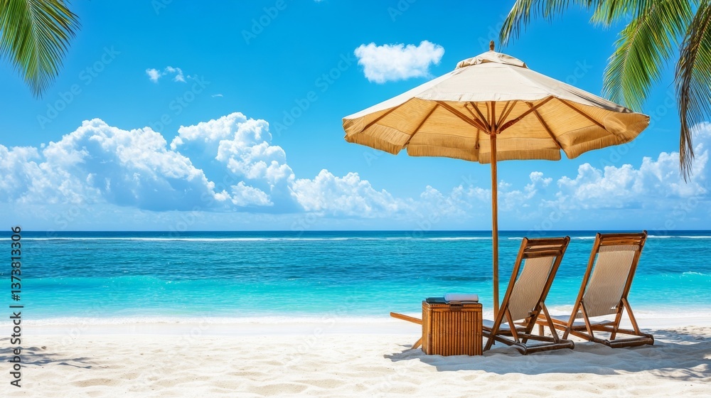 Perfect Summer Paradise Relaxing on a Pristine Beach With Azure Ocean and a Gentle Sea Breeze Perfect Summer Paradise Relaxing on a Pristine Beach With Azure Ocean and a Gentle Sea Breeze