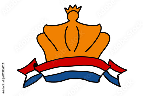 A vector illustration of an orange crown with the Dutch flag, symbolizing the Netherlands and King's Day celebration. Simple and festive design