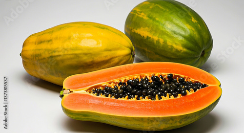 Wallpaper Mural Ripe and Unripe Papayas: Vibrant Tropical Fruit Still Life Torontodigital.ca