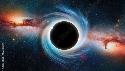  cosmic black hole surrounded by vibrant galaxy and colorful nebulae in deep space