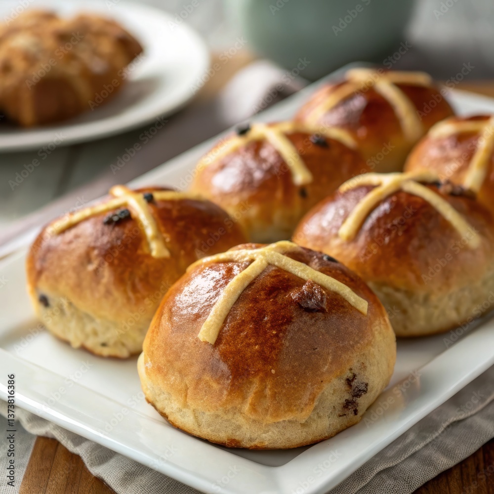 Easter buns with crosses and golden crust Easter buns with crosses and golden crust