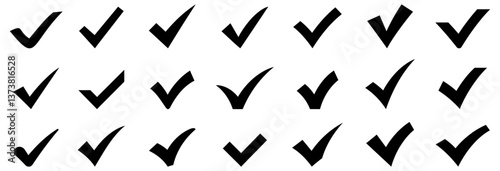 Check mark icon. Set of black tick icons. Vector illustration.