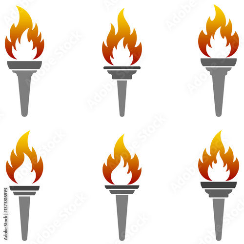 Torch icon. Set of colored torch icons. Vector illustration.