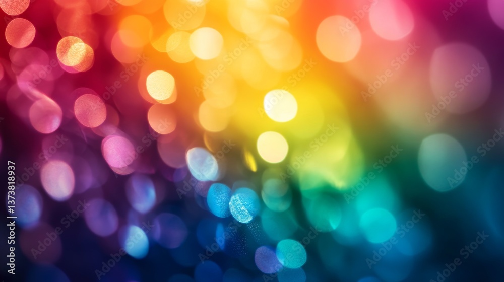 Fototapeta premium A vibrant display of colorful bokeh lights in a smooth gradient, featuring rich hues of red, orange, yellow, green, and blue. The abstract background evokes a sense of celebration and creativity