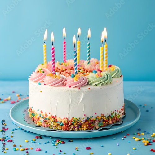 Birthday cake with candles and decorations 