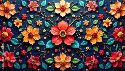 Intricate floral textile design, repeating motif , print, design, repeating