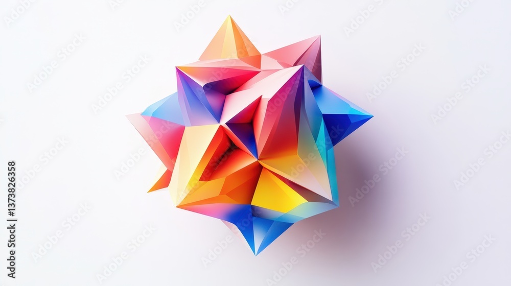 A multi faceted geometric shape featuring a vibrant rainbow gradient design A multi faceted geometric shape featuring a vibrant rainbow gradient design