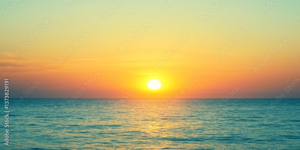 Fototapeta premium Sunset over a calm ocean. The image highlights the beauty of nature, peace and tranquility on a summer night. Summer sunset.