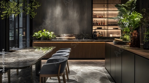 Elegant Grey and Marble Dining Room Decor with Stylish Chairs and Table