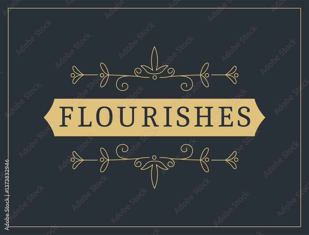 Flourishes calligraphic vintage ornamental background. Vector luxury invitation, restaurant menu or royalty certificate. Golden ornate page with swirls and vignettes elements