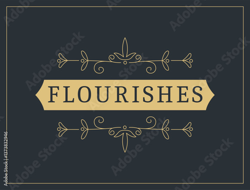 Obraz na płótnie Flourishes calligraphic vintage ornamental background. Vector luxury invitation, restaurant menu or royalty certificate. Golden ornate page with swirls and vignettes elements w salonie